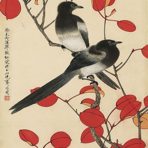 Cuadro en lienzo Pájaros en rama, Arte Japonés [0]