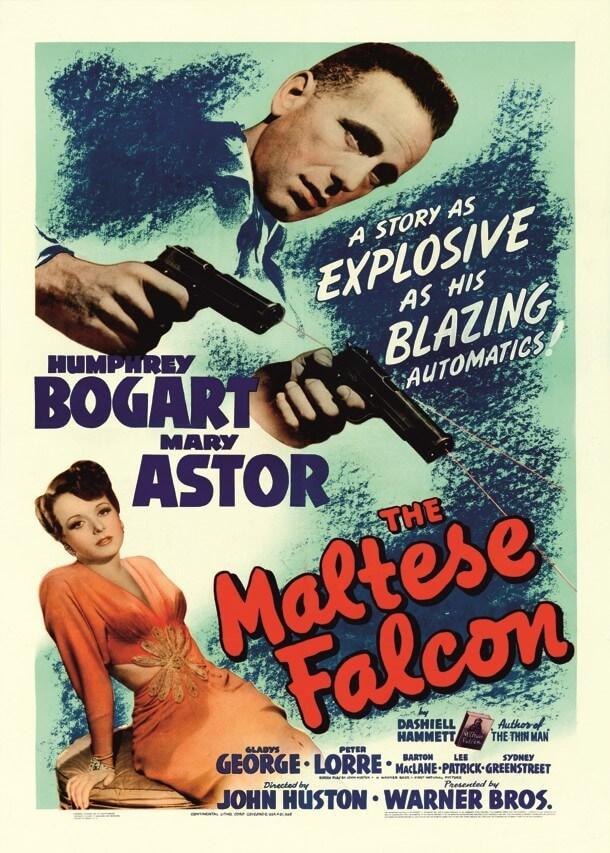 Cartel película clásica El  Halcón Maltés - Humphrey Bogart, impreso sobre lienzo y montado sobre bastidor.