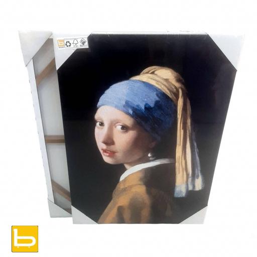 Cuadro en lienzo montado sobre bastidor La joven de la perla Vermeer alta resolución [2]