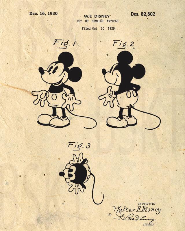 Cuadro en lienzo patente  original Mickey Mouse Disney vintage
