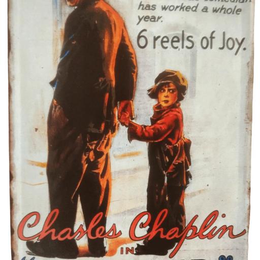 Placa Chapa metálica para decoración Charles Chaplin "The KiD"  Cartel Vintage antiguo