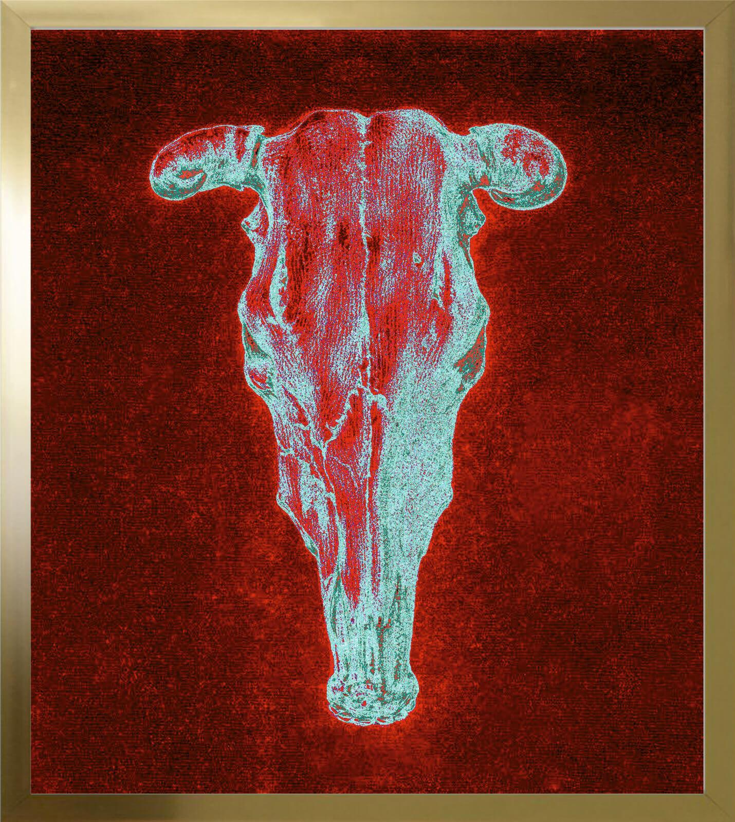 cuadro pop art cabeza de toro fondo rojo
