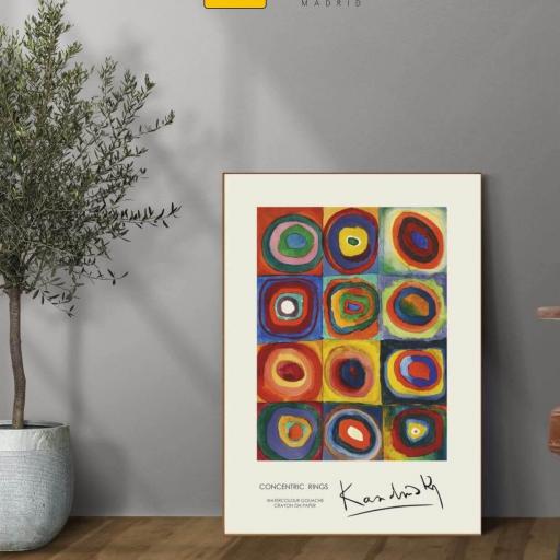 Lienzo enmarcado en madera color Nogal claro, Círculos Concéntricos Kandinsky [2]