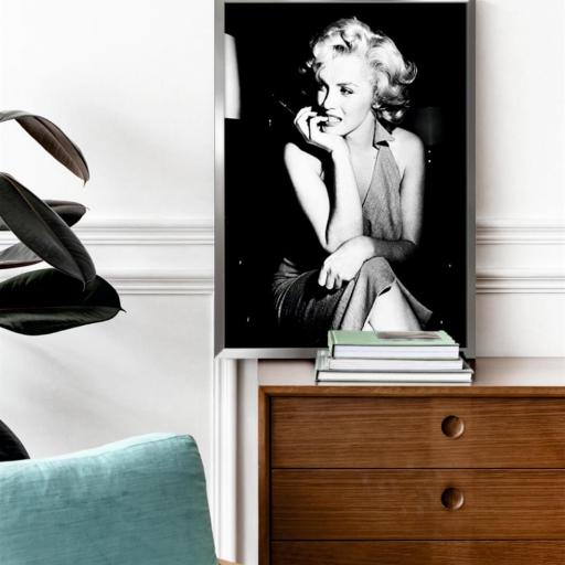 Cuadro con lámina de Marilyn Monroe Fotografía Blanco y Negro, Marco color Níquel. [1]