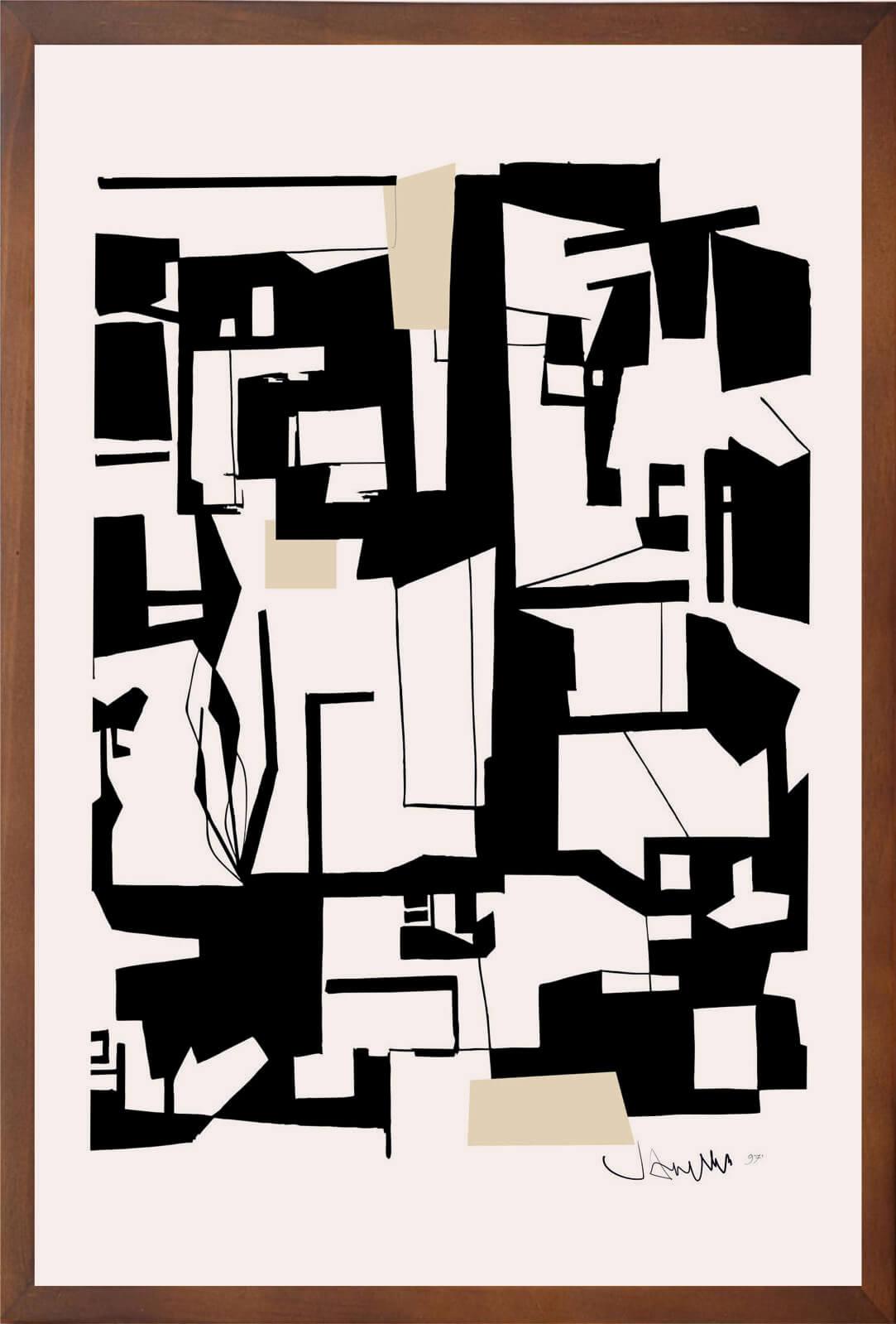Cuadro con lámina de Arte Moderno, Decoración Monocromática, Marco color Nogal.