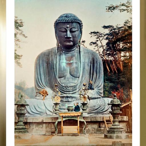 Cuadro con lámina de Buda Budismo,  Imagen con alta resolución, Marco color Dorado.