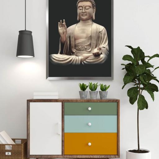 Cuadro con lámina de Buda Decorativo Oriental, Marco color Níquel. [1]