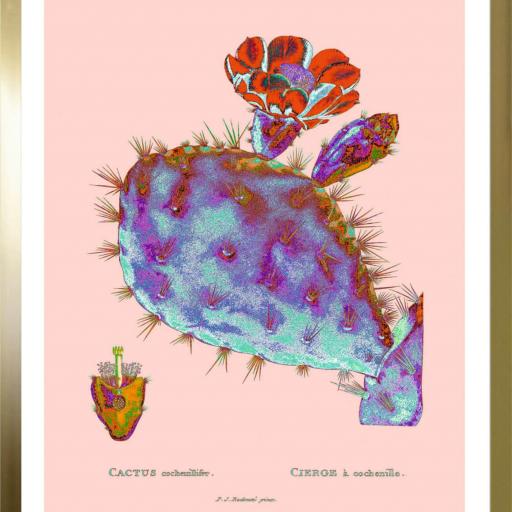 Cuadro con lámina de Cactus Pop Art, Arte moderno, Imagen alta resolución, Marco color Dorado.