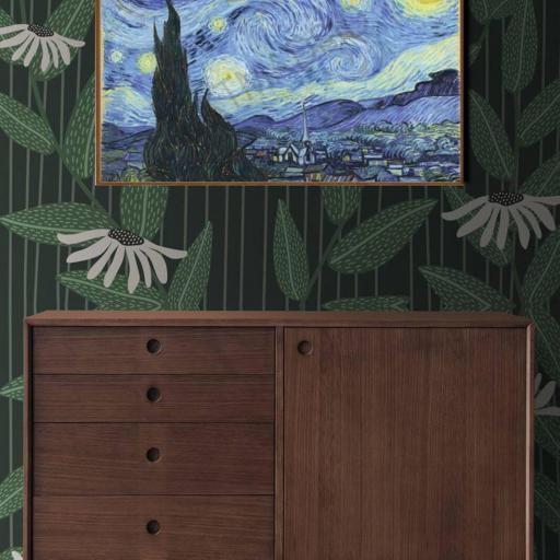 Lienzo enmarcado en madera color Nogal claro, La noche Estrellada, Van Gogh [1]