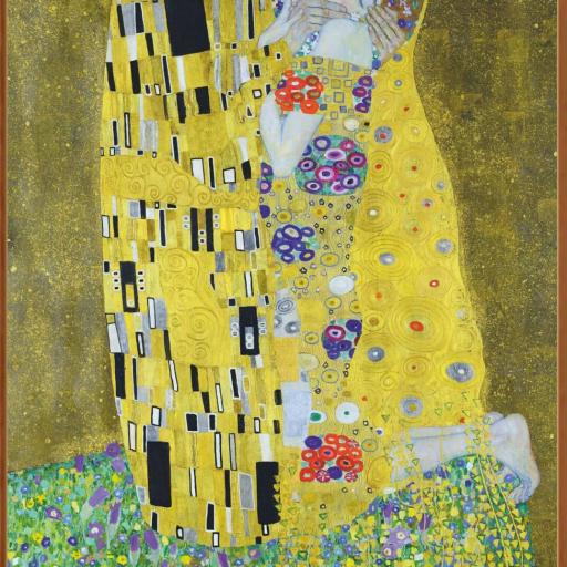 Lienzo enmarcado en madera color Nogal claro El Beso, Gustav Klimt [2]