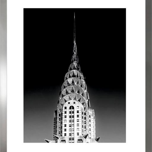 Cuadro con lámina de Fotografía Empire State NY Blanco y Negro, Marco color Níquel.