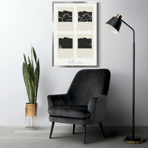 Cuadro con lámina de Arte Contemporáneo, Monocromático Blanco y Negro, Marco color Níquel. [1]