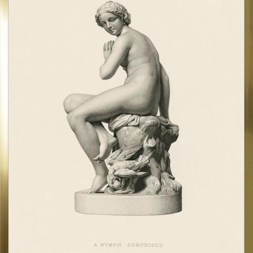 Cuadro con lámina de Ninfa Figura Escultura, Mitología Griega, Marco color Dorado. [0]