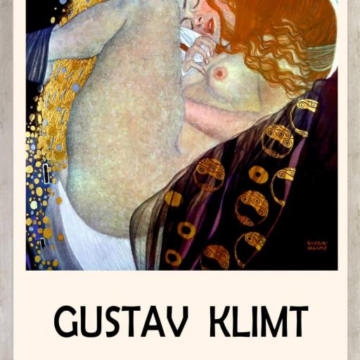 Cuadro con lámina de Gustav Klimt Danae, Mitología Griega, Marco Color Ceniza.