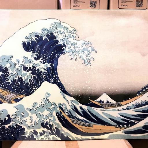 Cuadro en lienzo La ola de Kanagawa de Hokusai arte japonés grabado clásico [2]