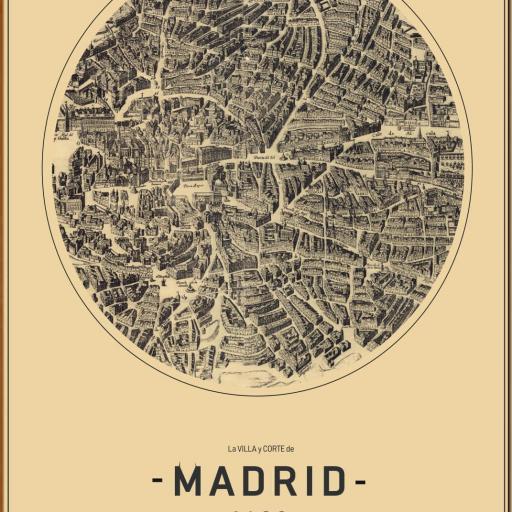 Lienzo enmarcado en madera color Nogal claro, plano Madrid, Vintage