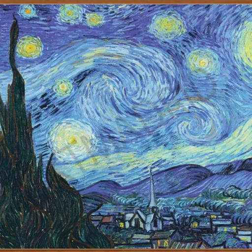 Lienzo enmarcado en madera color Nogal claro, La noche Estrellada, Van Gogh [0]