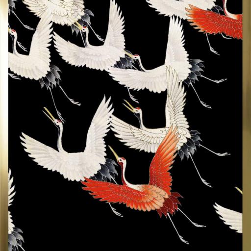 Cuadro con lámina de Arte Japonés Bandada de Aves, Marco color Dorado. [0]