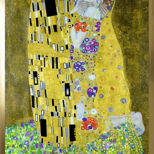 Cuadro con lámina de Gustav Klimt El Beso, Alta Resolución, Marco color Dorado. [0]