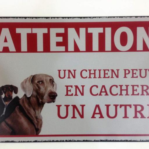 Placa de metal para decoración Attention perros [0]