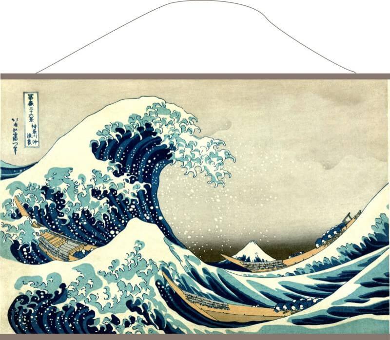 Lienzo con cuerda listo para colgar La gran ola de Kanagawa Hokusai