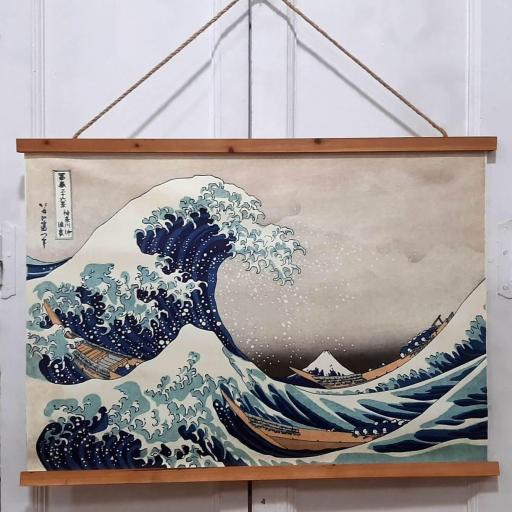 Lienzo con cuerda listo para colgar. La gran ola de Kanagawa. Hokusai [1]