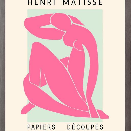 Cuadro con lámina de Henri Matisse Desnudo Azul II, Tono Salmon, Arte Moderno, Marco color Nogal. [0]