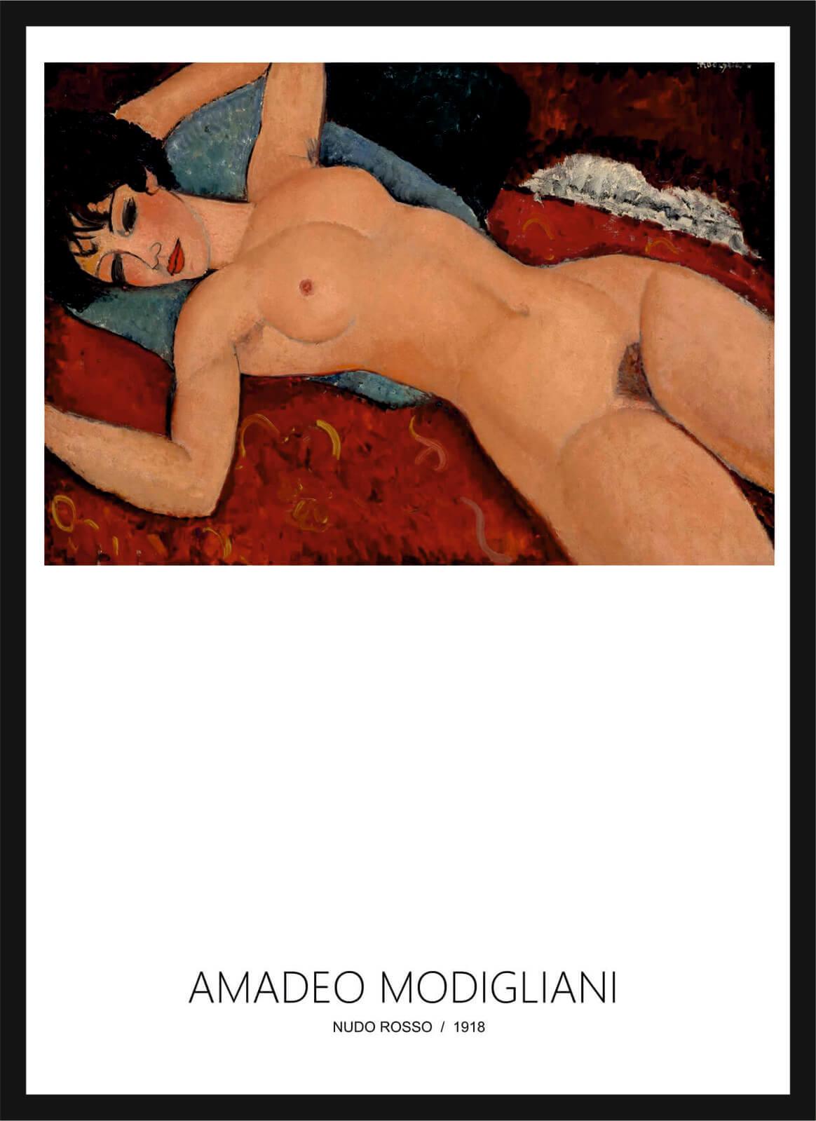 Cuadro con lámina de Amadeo Modigliani Desnudo Rojo, Expresionismo, Marco color Negro.