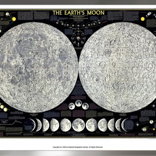 Cuadro con lámina de Calendario Luna y Tierra Espacio, Marco color Níquel.