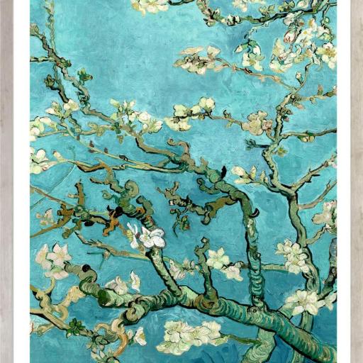 Cuadro con lámina de Vincent Van Gogh Almendro en Flor, Impresionista, Marco color Ceniza.