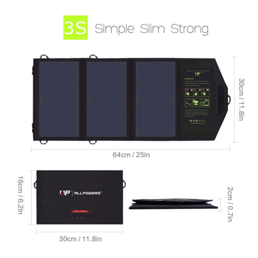 PANEL SOLAR plegable de 21W 5V Cargador Batería Movil CAMPING CAMPER Adecuado para todos los teléfonos, senderismo acampada al aire libre [1]