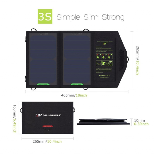 PANEL SOLAR plegable de 10W 5V Cargador Batería Movil CAMPING CAMPER Adecuado para todos los teléfonos, acampada al aire libre [2]