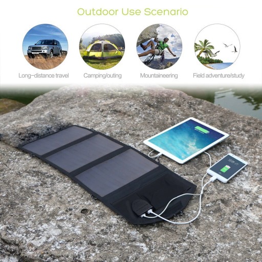 PANEL SOLAR plegable de 21W 18V Cargador Batería Movil CAMPING CAMPER Adecuado para todos los teléfonos Portatil Laptop, senderismo acampada al aire libre [1]