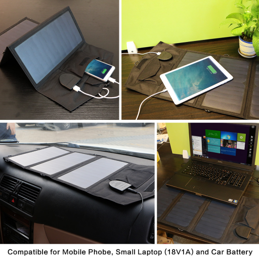PANEL SOLAR plegable de 21W 18V Cargador Batería Movil CAMPING CAMPER Adecuado para todos los teléfonos Portatil Laptop, senderismo acampada al aire libre [3]