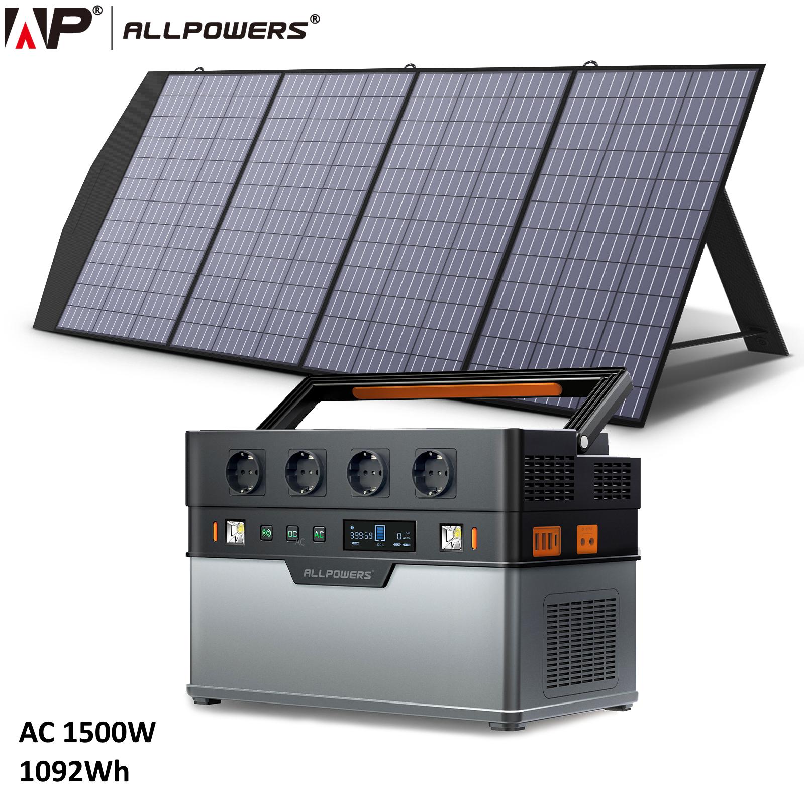 ESTACIÓN DE ENERGIA PORTATIL ALLPOWERS 1500W - 1092Wh con Panel solar 100/200/400W