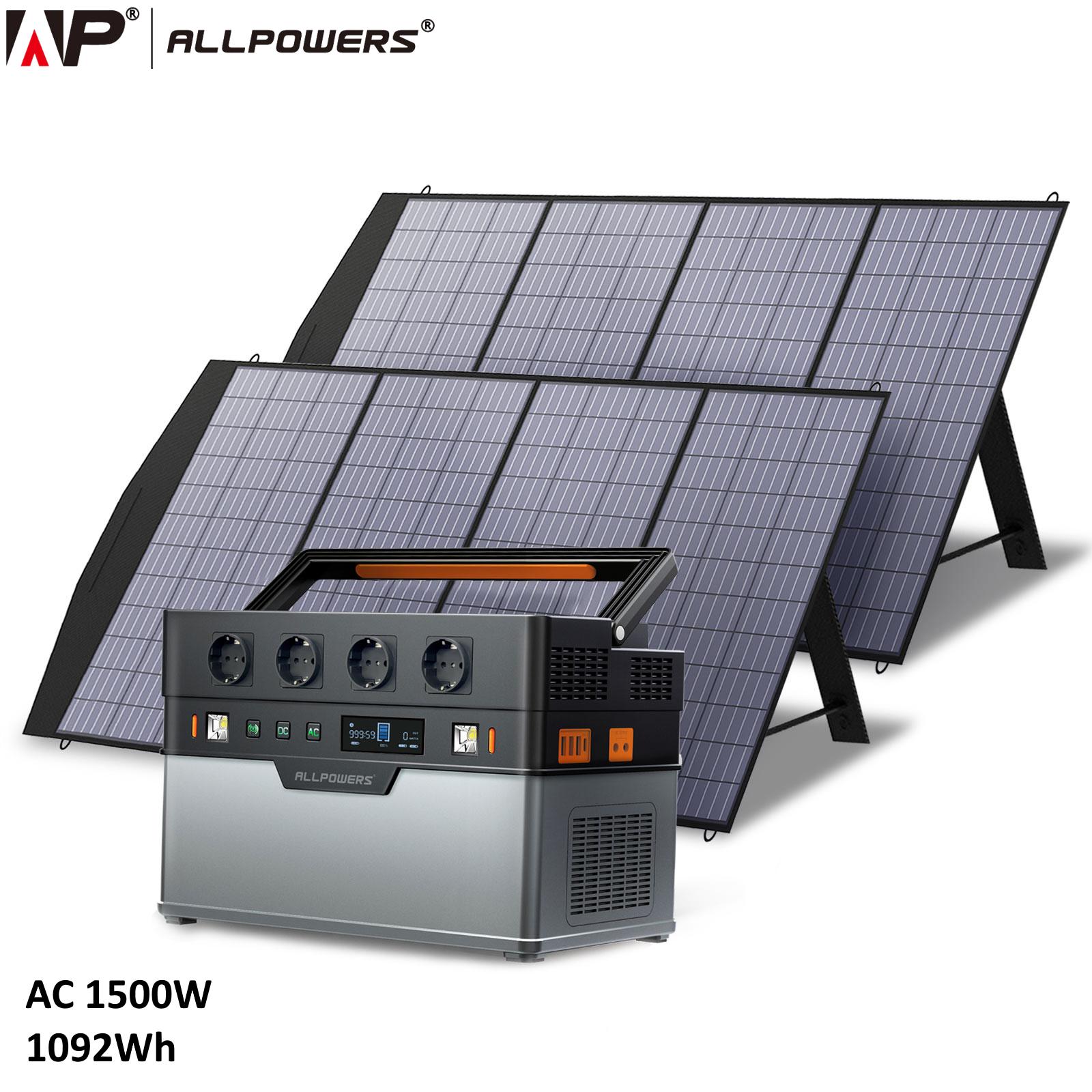 ESTACIÓN DE ENERGIA PORTATIL ALLPOWERS 1500W - 1092Wh con 2 Paneles solares