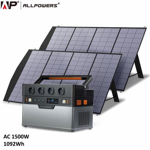 ESTACIÓN DE ENERGIA PORTATIL ALLPOWERS 1500W - 1092Wh con 2 Paneles solares [0]
