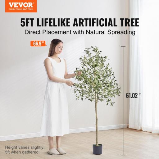 Árbol Artificial de Olivo 60 x 155 cm Planta Artificial de PE para Decoración Maceta de Árbol Verde 15 x12,5 cm Planta Falsa para Hogar, Oficina, Hotel, Centro Comercial, Interior y Exterior [1]