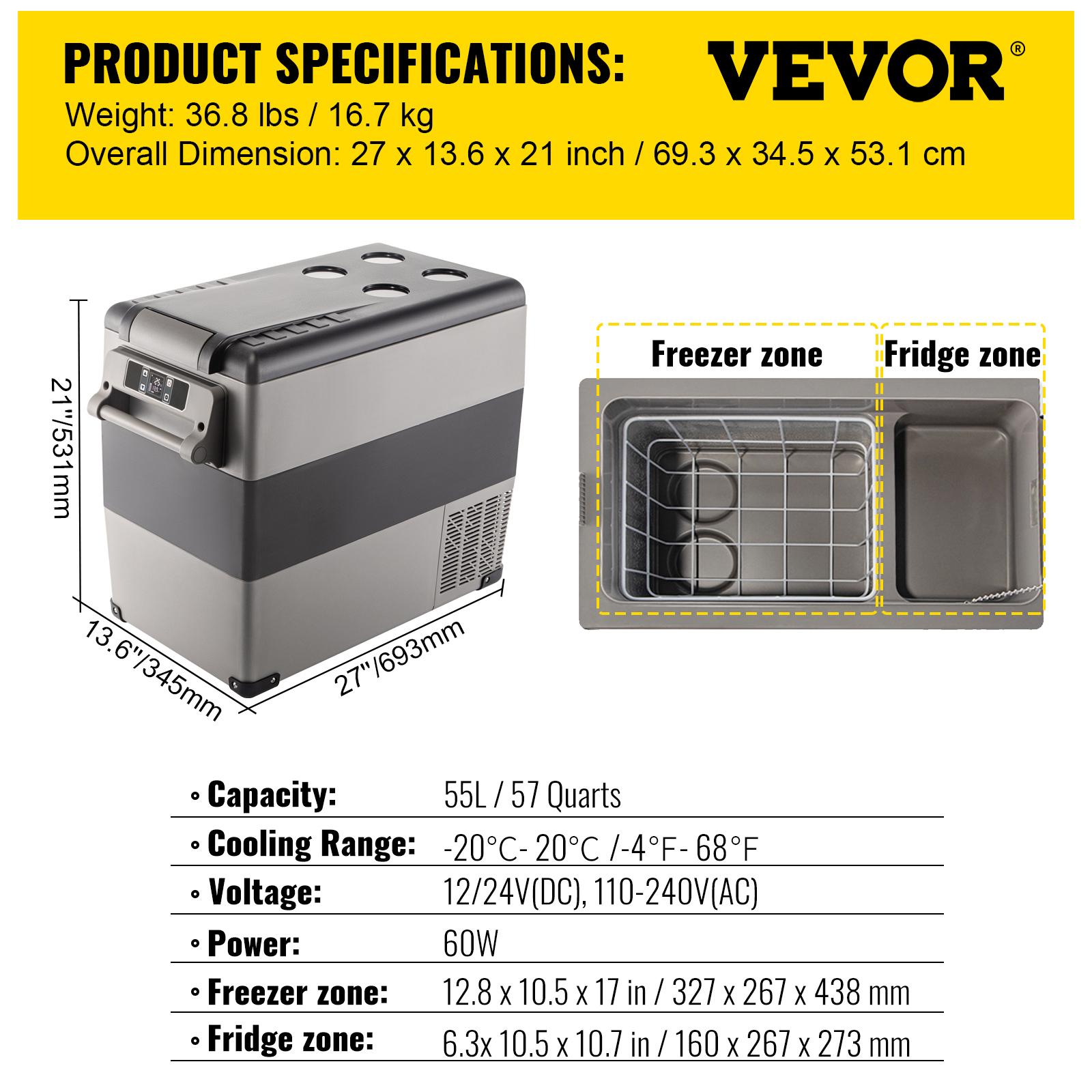 Nevera Congelador Portatil de Compresor VEVOR 35/45/55 L, 12/24V