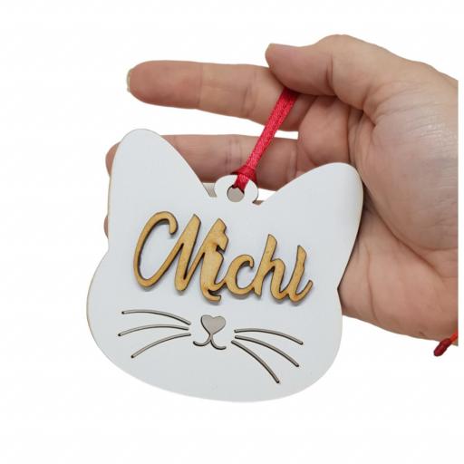 Bolas de navidad personalizadas mascota con forma de gato. Producto artesanal