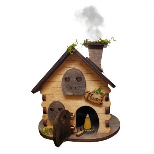 Quemador de incienso con forma de casita de madera, casa fantasía, se puede personalizar. Producto artesanal