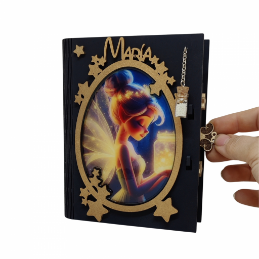 Caja decorativa personalizada con imagen de Campanilla y polvo de hadas que brilla en la oscuridad. Producto artesanal [0]
