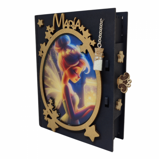 Caja decorativa personalizada con imagen de Campanilla y polvo de hadas que brilla en la oscuridad. Producto artesanal [2]