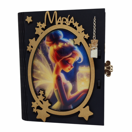 Caja decorativa personalizada con imagen de Campanilla y polvo de hadas que brilla en la oscuridad. Producto artesanal [3]
