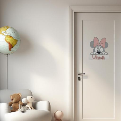 Cartel personalizado nombre, cartel de madera infantil, decoración habitación de bebe, niño, niña, nombre puerta, Minnie [2]