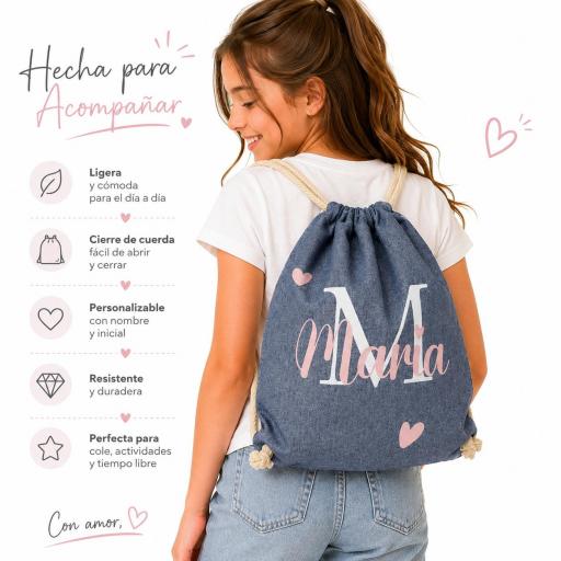 Mochila Saco Personalizada con Nombre e Inicial | Bolsa de Cuerdas para Niños y Adultos [1]
