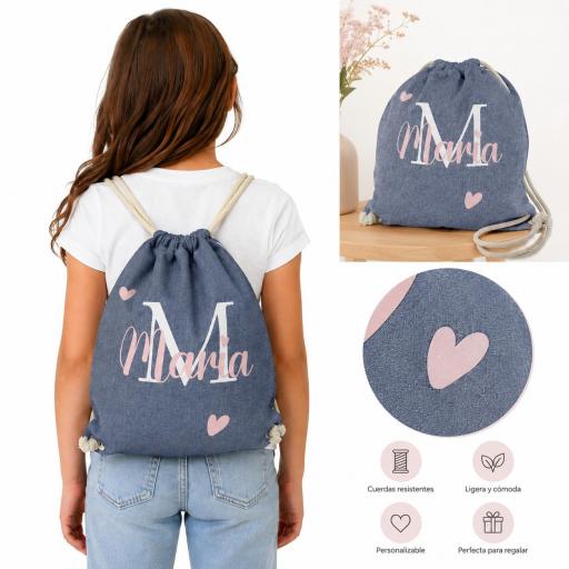 Mochila Saco Personalizada con Nombre e Inicial | Bolsa de Cuerdas para Niños y Adultos [2]