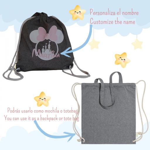 Mochila Personalizada Minnie con Nombre, Neceser a Juego,Bolsa Algodón Reciclado, Pack Regalo Infantil Original [3]
