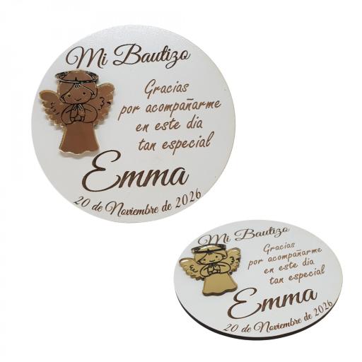 Imán Personalizado para Evento con Nombre y Fecha – Recuerdo de Bautizo con Angelito Dorado Efecto Espejo, Detalle Original para Invitados