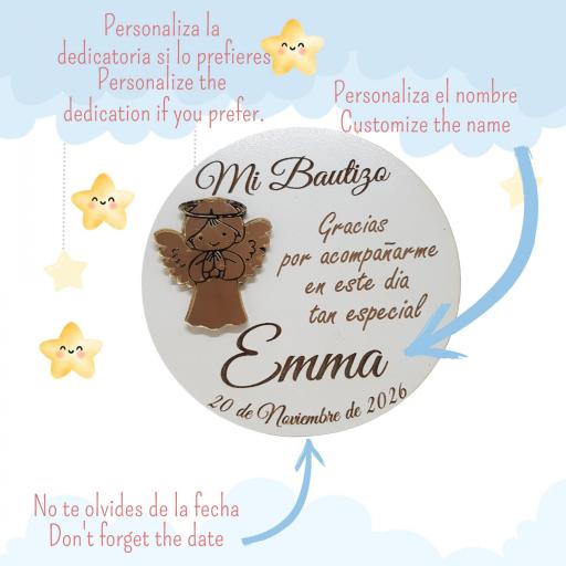 Imán Personalizado para Evento con Nombre y Fecha – Recuerdo de Bautizo con Angelito Dorado Efecto Espejo, Detalle Original para Invitados [1]